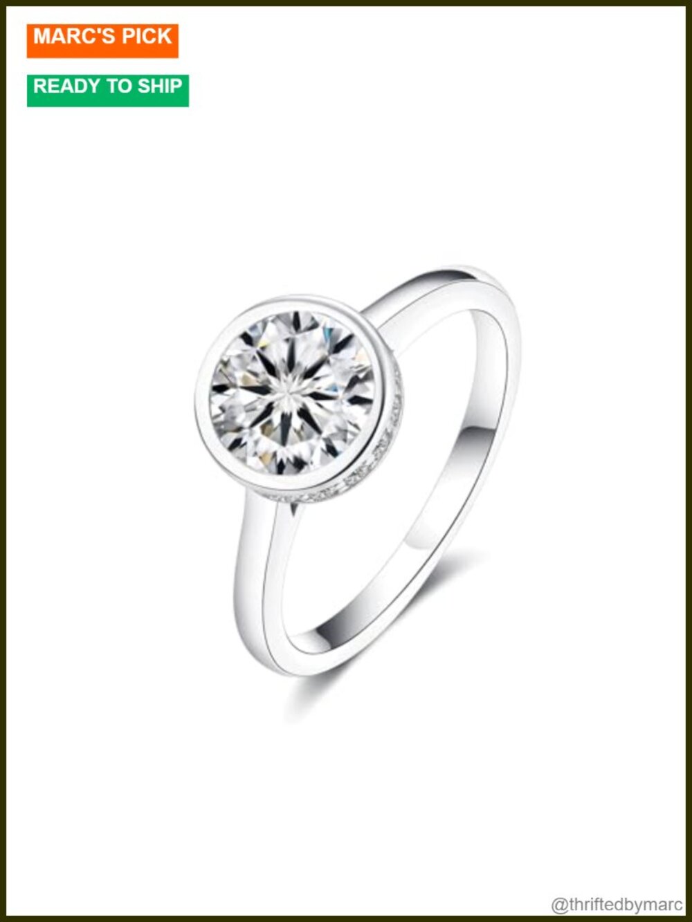 Moissanite Engagement Ring Sterling Silver Halo Bezel Wedding